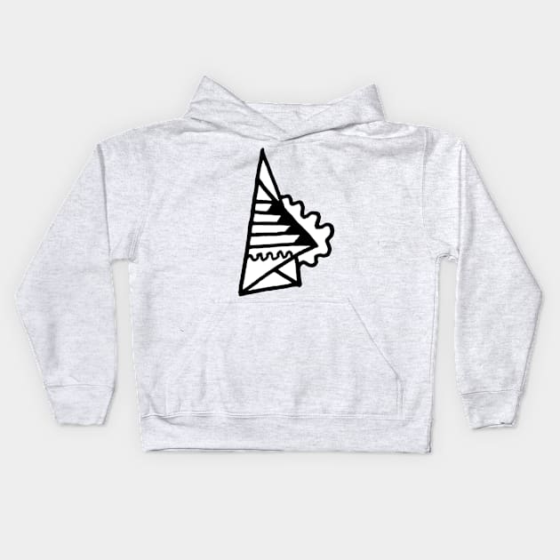 Black and White Abstract Paper Plane Doodle Art Kids Hoodie by VANDERVISUALS